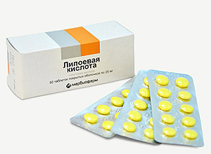Препарат Липоевая кислота  таб. п/о. 25 мг, №50 конт. яч. (в пачке). ЗАО "Канонфарма продакшн" Россия